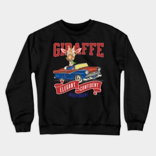 Humor funny Jerry the Giraffe driving vintage retro classic car with red white and blue banner for retro lovers automobile Crewneck Sweatshirt